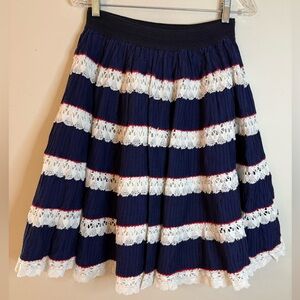 Handmade lace pleated ruffled full midi skirt red white blue XS/SM